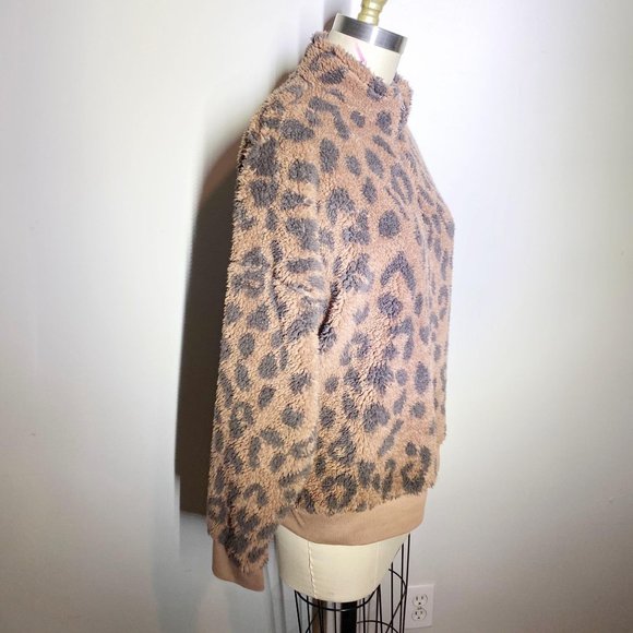 Grayson/Threads Leopard Print Teddy Zip Neck Pullover XL - Picture 15 of 15